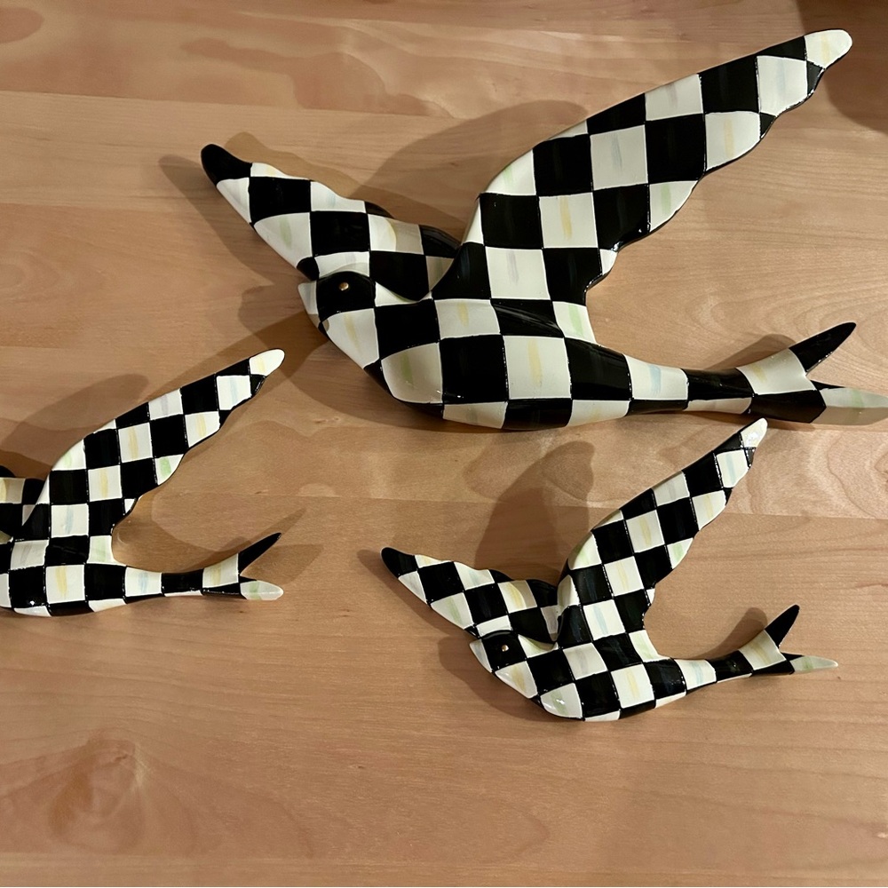 MacKenzie-Childs Black and White Checkered Swallowtail birds wall decor